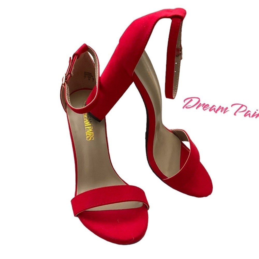 Dream Pairs Coco Red High 4” Pointed Block Heel Open Toe Padded Shoe SZ 7